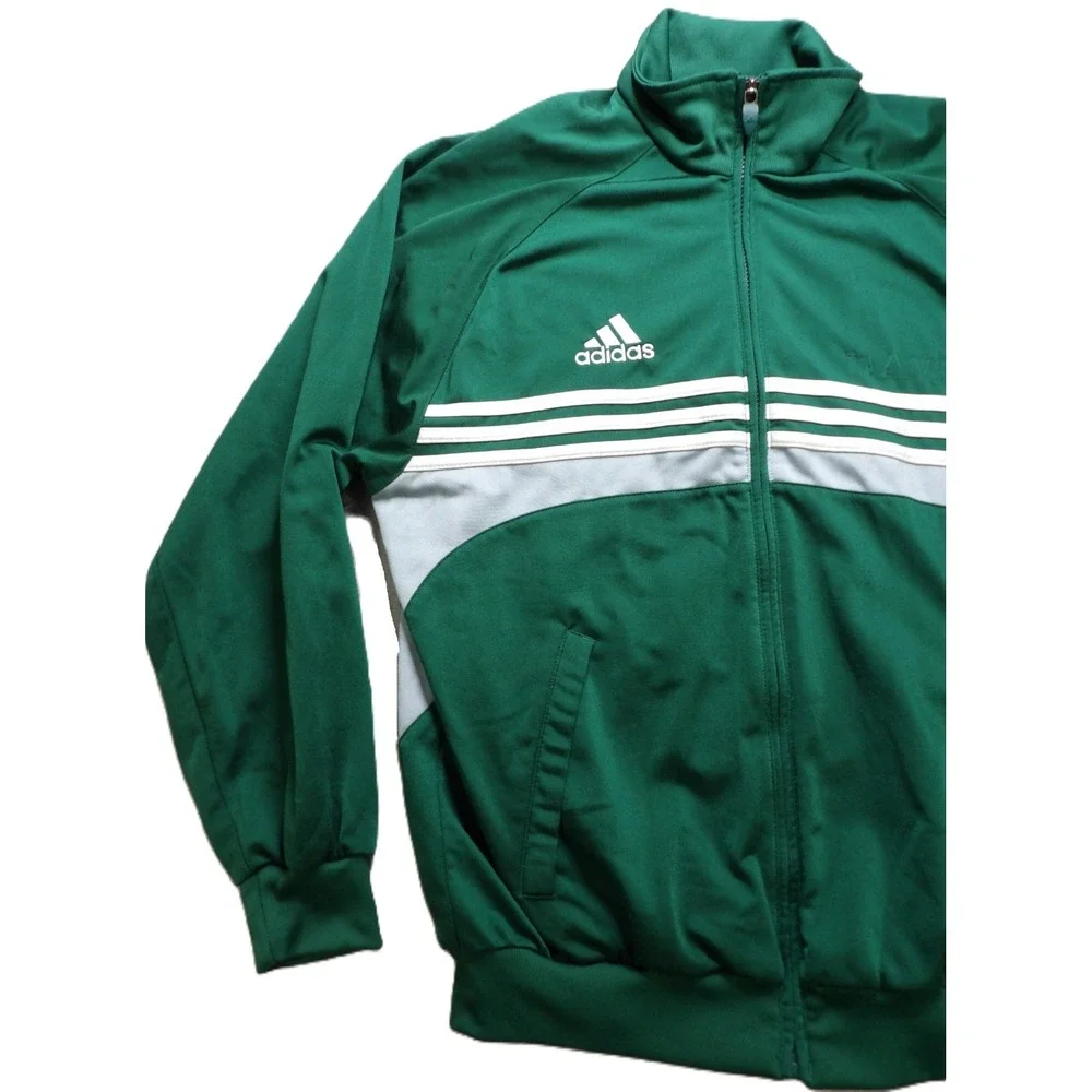 VTG Adidas Track Jacket Men Small Green Y2K Fencing Team Player Issued Full Zip